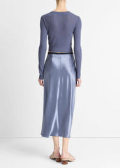 Contrast-Waistband Satin Bias Skirt in Dresses & Skirts - MAUVE THISTLE