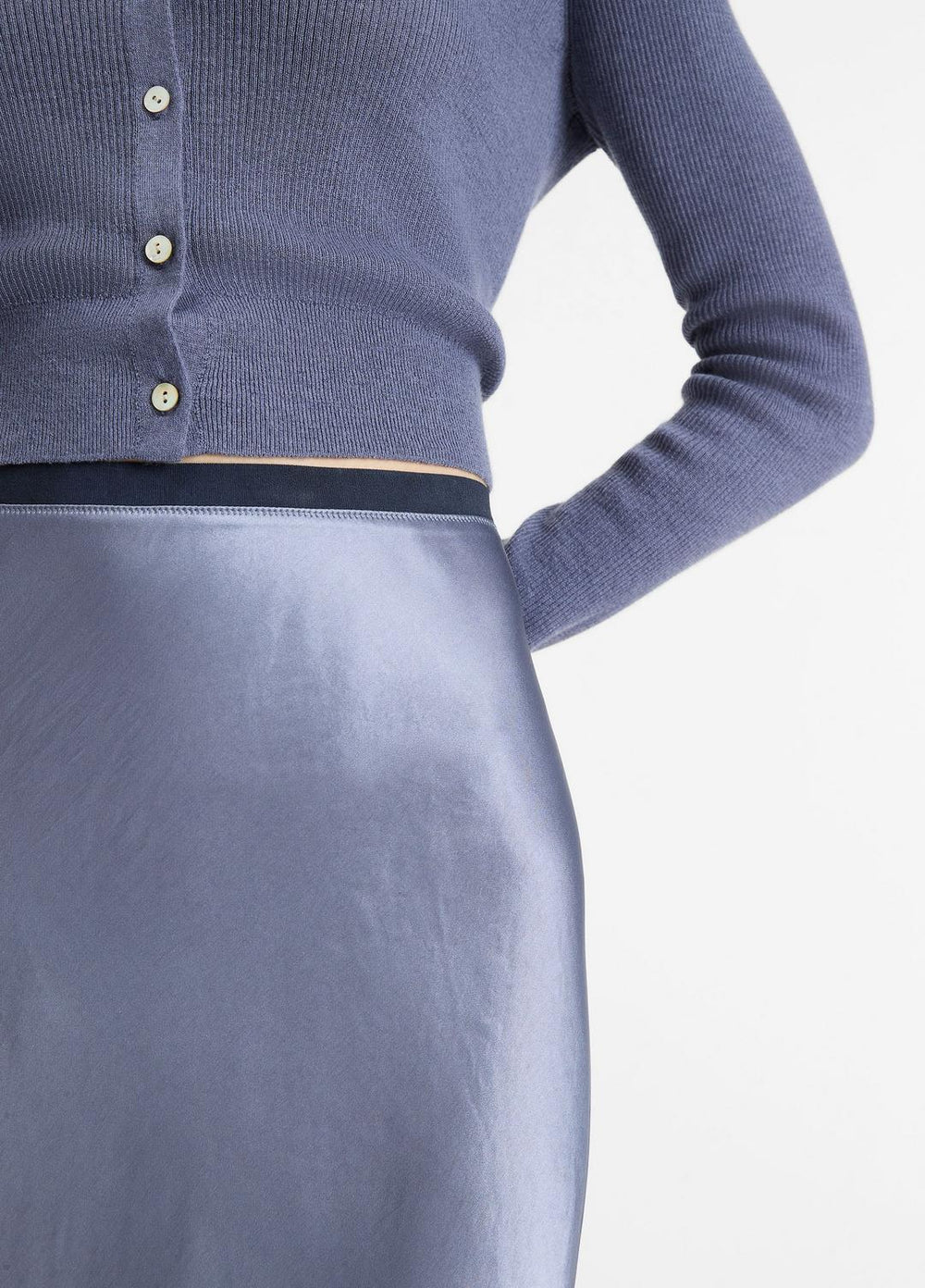 Contrast-Waistband Satin Bias Skirt in Dresses & Skirts - MAUVE THISTLE