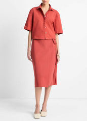 Cotton-Blend Straight Wrap Skirt in Dresses & Skirts - BRICK ROSE