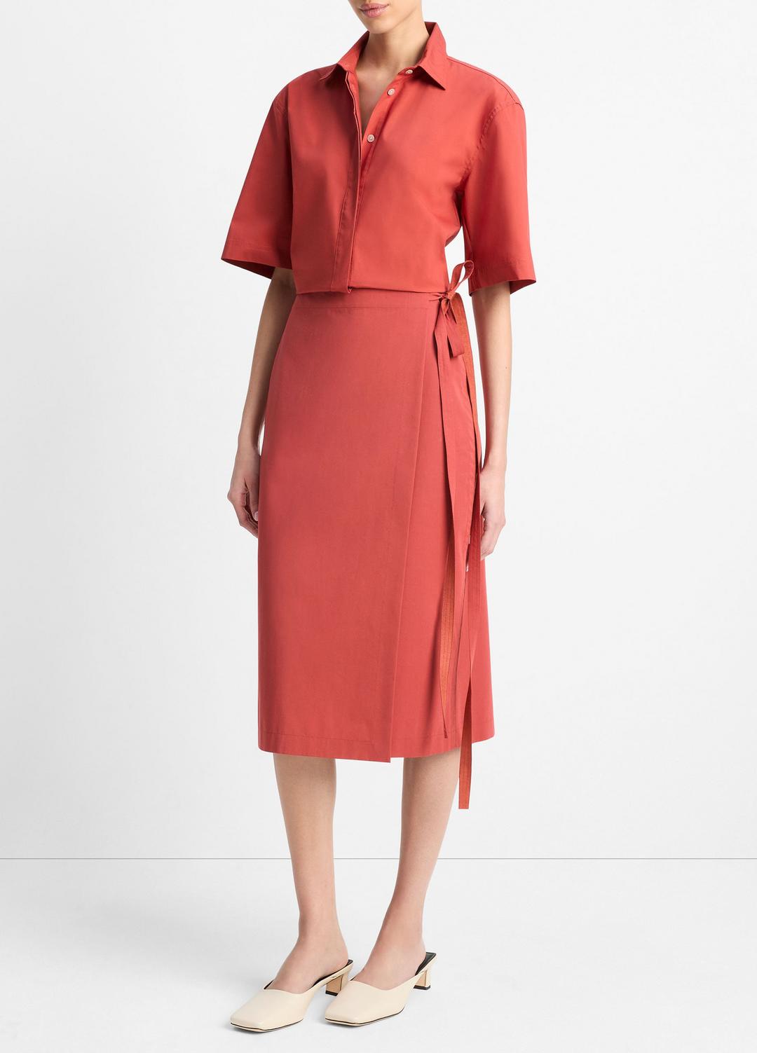 Cotton-Blend Straight Wrap Skirt in Dresses & Skirts - BRICK ROSE
