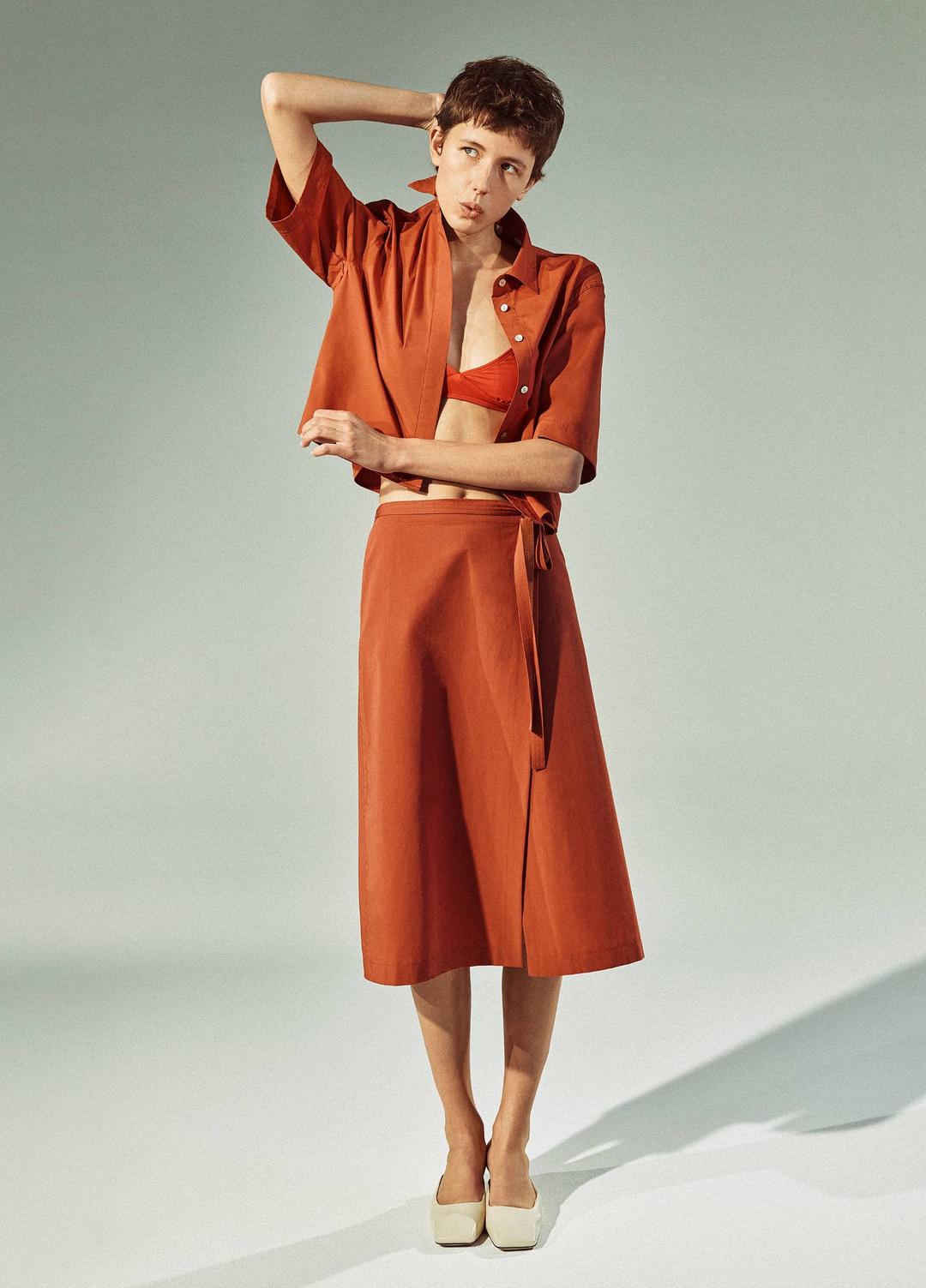 Cotton-Blend Straight Wrap Skirt in Dresses & Skirts - BRICK ROSE