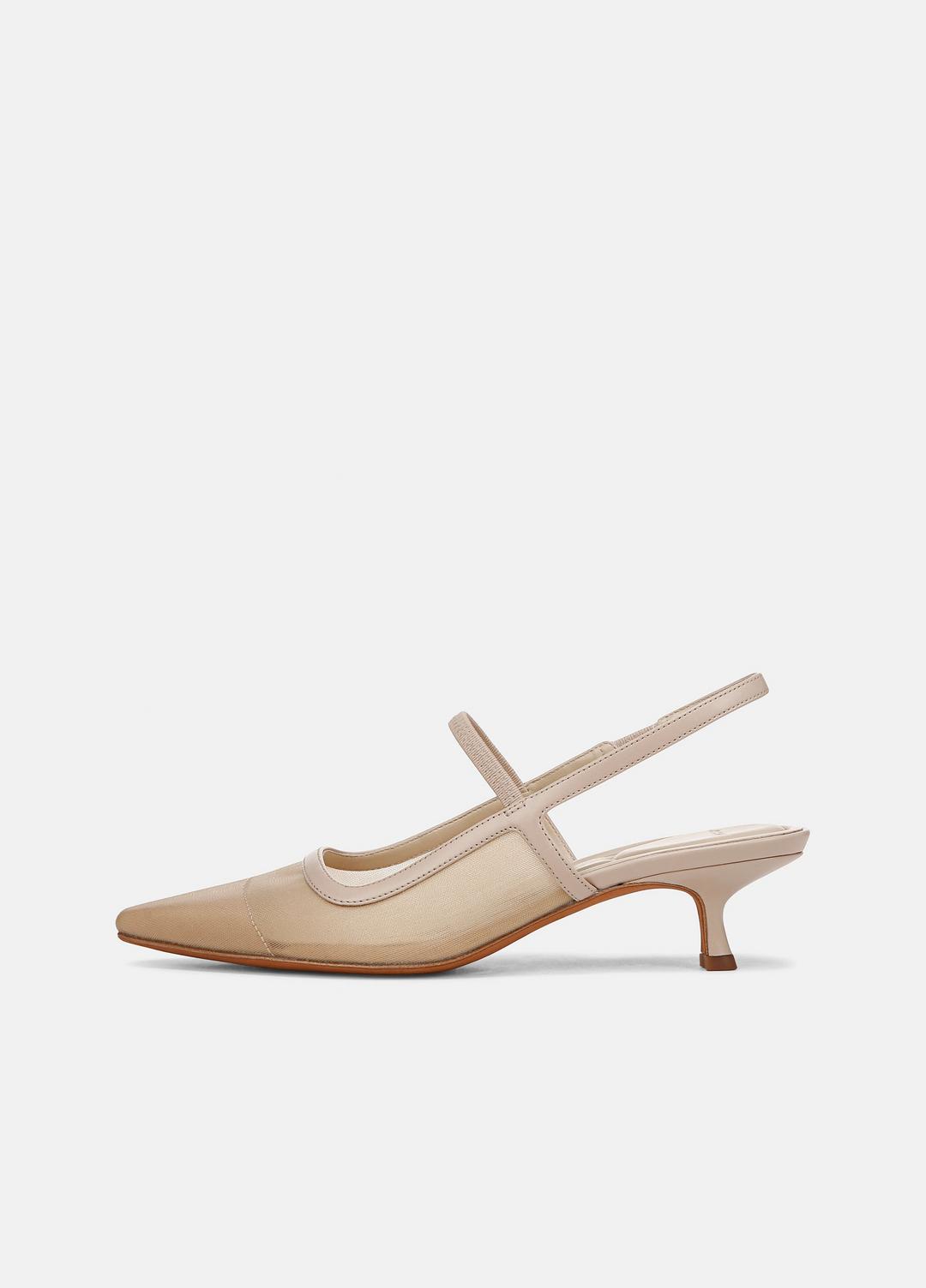 Venice Leather and Mesh Slingback Kitten Heel in Shoes - BIRCH SAND