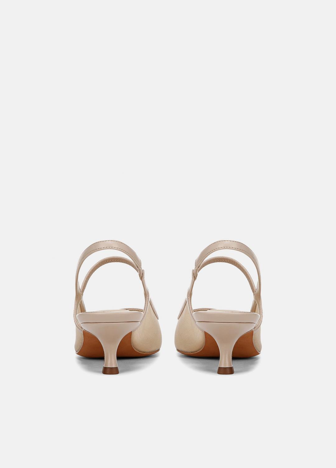 Venice Leather and Mesh Slingback Kitten Heel in Shoes - BIRCH SAND