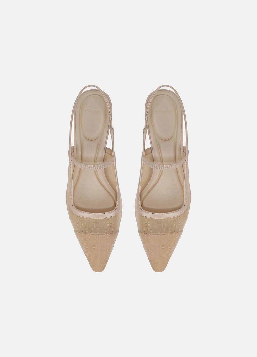 Venice Leather and Mesh Slingback Kitten Heel in Shoes - BIRCH SAND