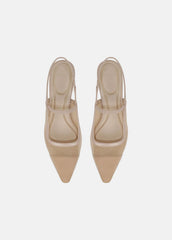 Venice Leather and Mesh Slingback Kitten Heel in Shoes - BIRCH SAND