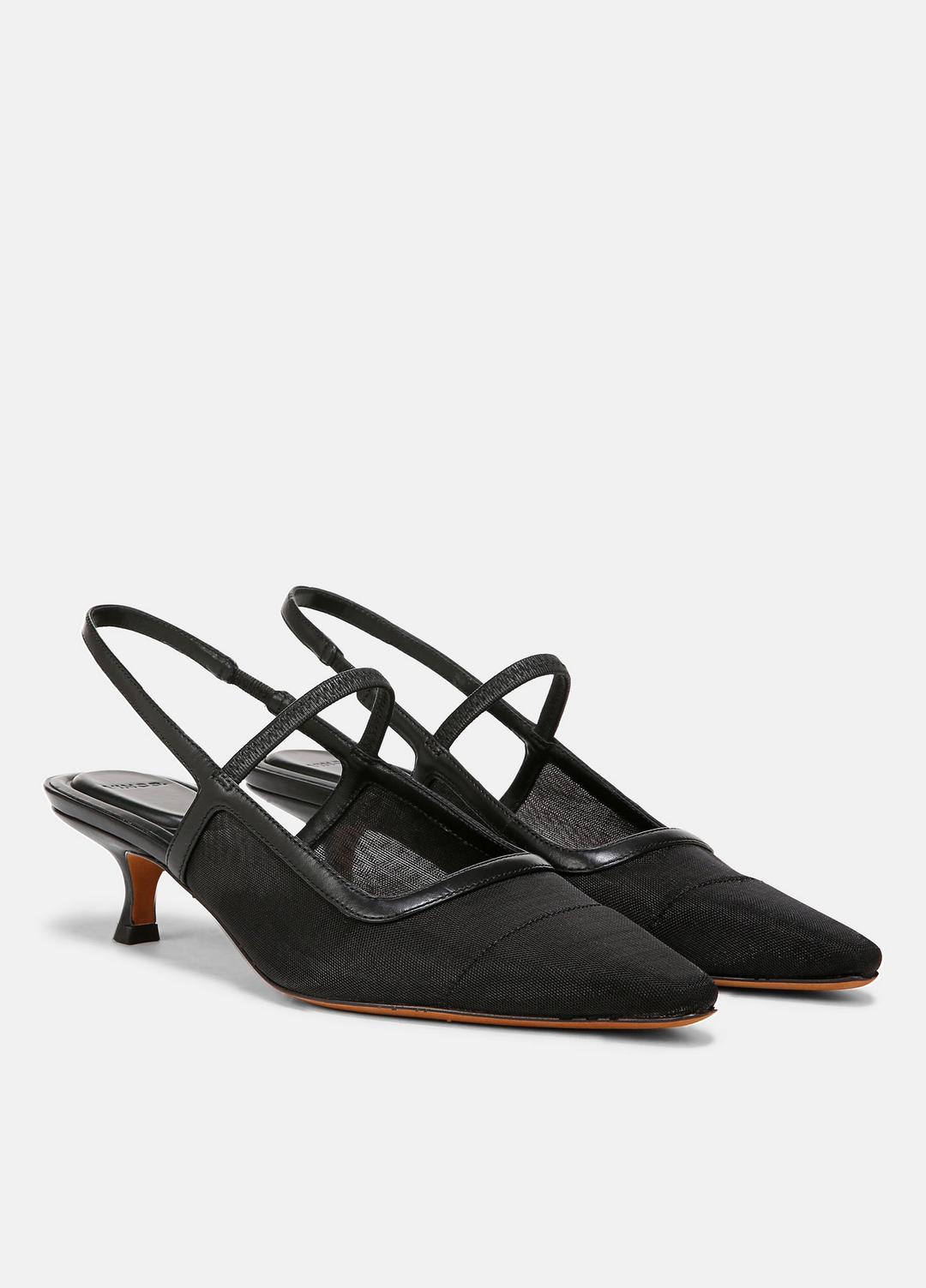 Venice Leather and Mesh Slingback Kitten Heel in Shoes - BLACK