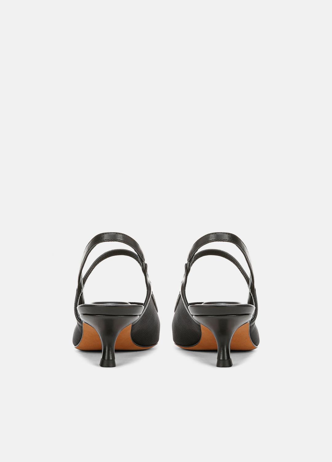 Venice Leather and Mesh Slingback Kitten Heel in Shoes - BLACK