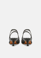 Venice Leather and Mesh Slingback Kitten Heel in Shoes - BLACK