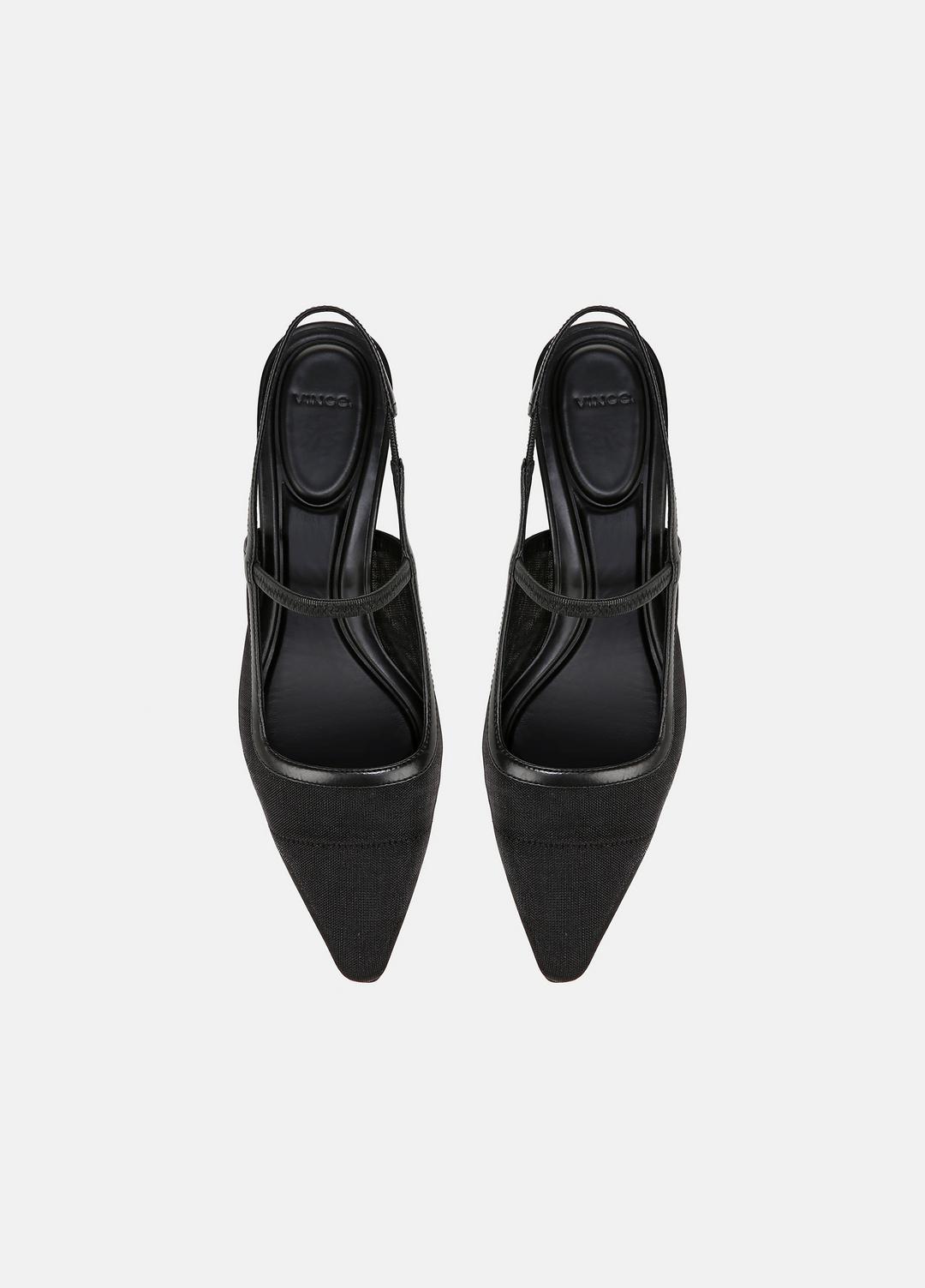 Venice Leather and Mesh Slingback Kitten Heel in Shoes - BLACK