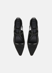 Venice Leather and Mesh Slingback Kitten Heel in Shoes - BLACK