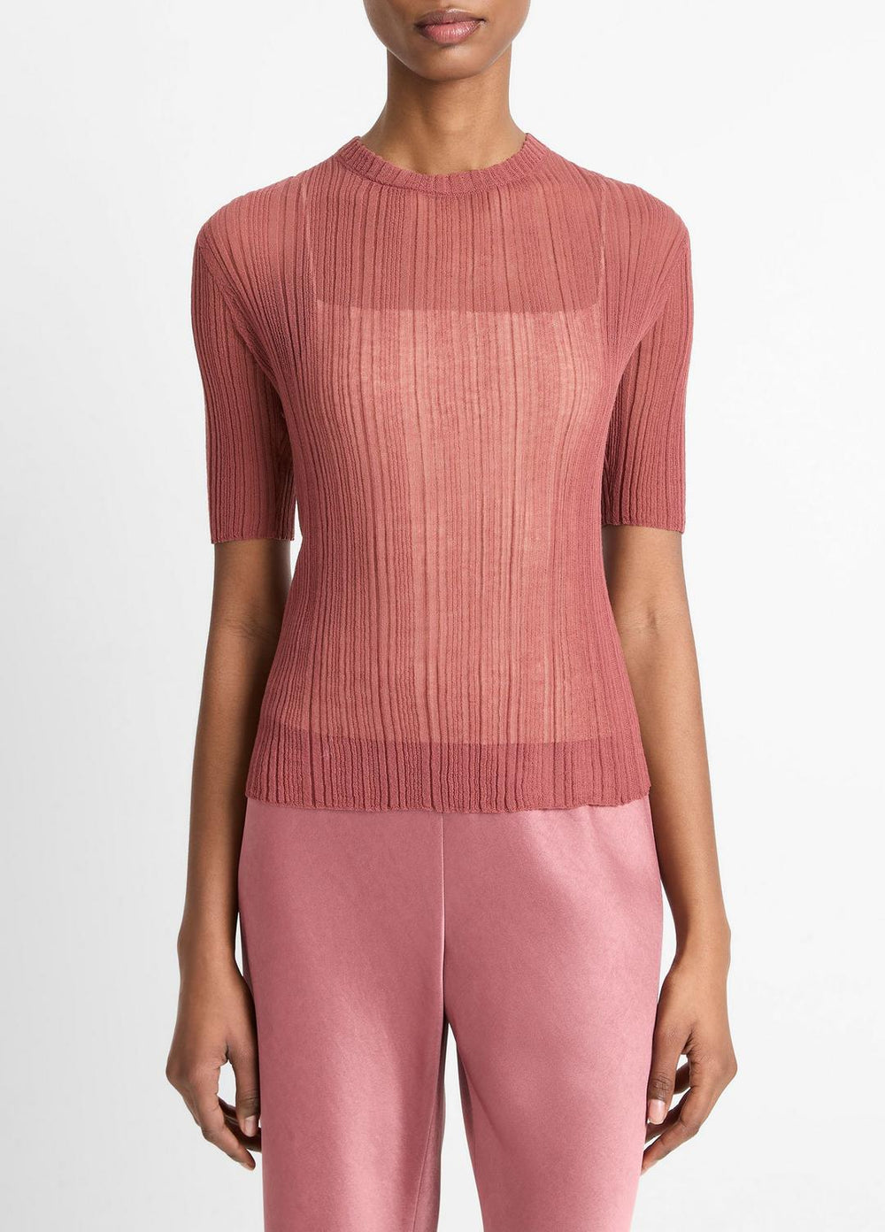 Italian Cotton-Blend Double-Layer Top in Sweaters - ROSE JAM/SABBIA