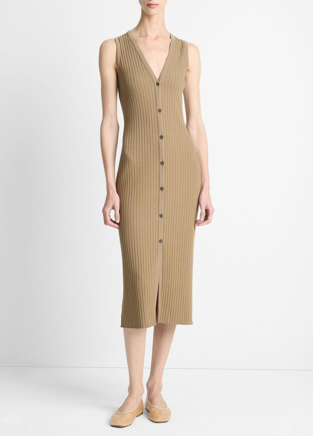 Ribbed Cotton-Blend Button-Front Dress in Dresses & Skirts - TAPENADE