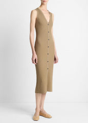Ribbed Cotton-Blend Button-Front Dress in Dresses & Skirts - TAPENADE