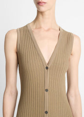 Ribbed Cotton-Blend Button-Front Dress in Dresses & Skirts - TAPENADE