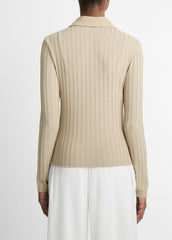 Ribbed Collared Long-Sleeve Button-Front Top in Shirts & Tees - MOJAVE