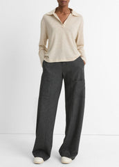 Wool Relaxed Long-Sleeve Polo Shirt in Shirts & Tees - LIGHT HEATHER ECRU