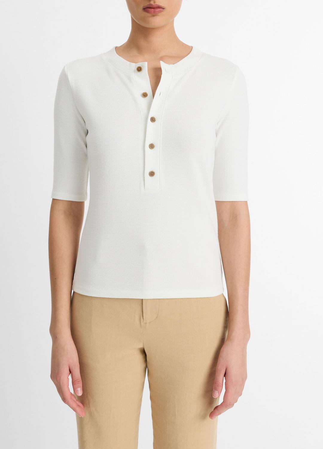 Jersey Elbow-Sleeve Henley in Shirts & Tees - OFF WHITE