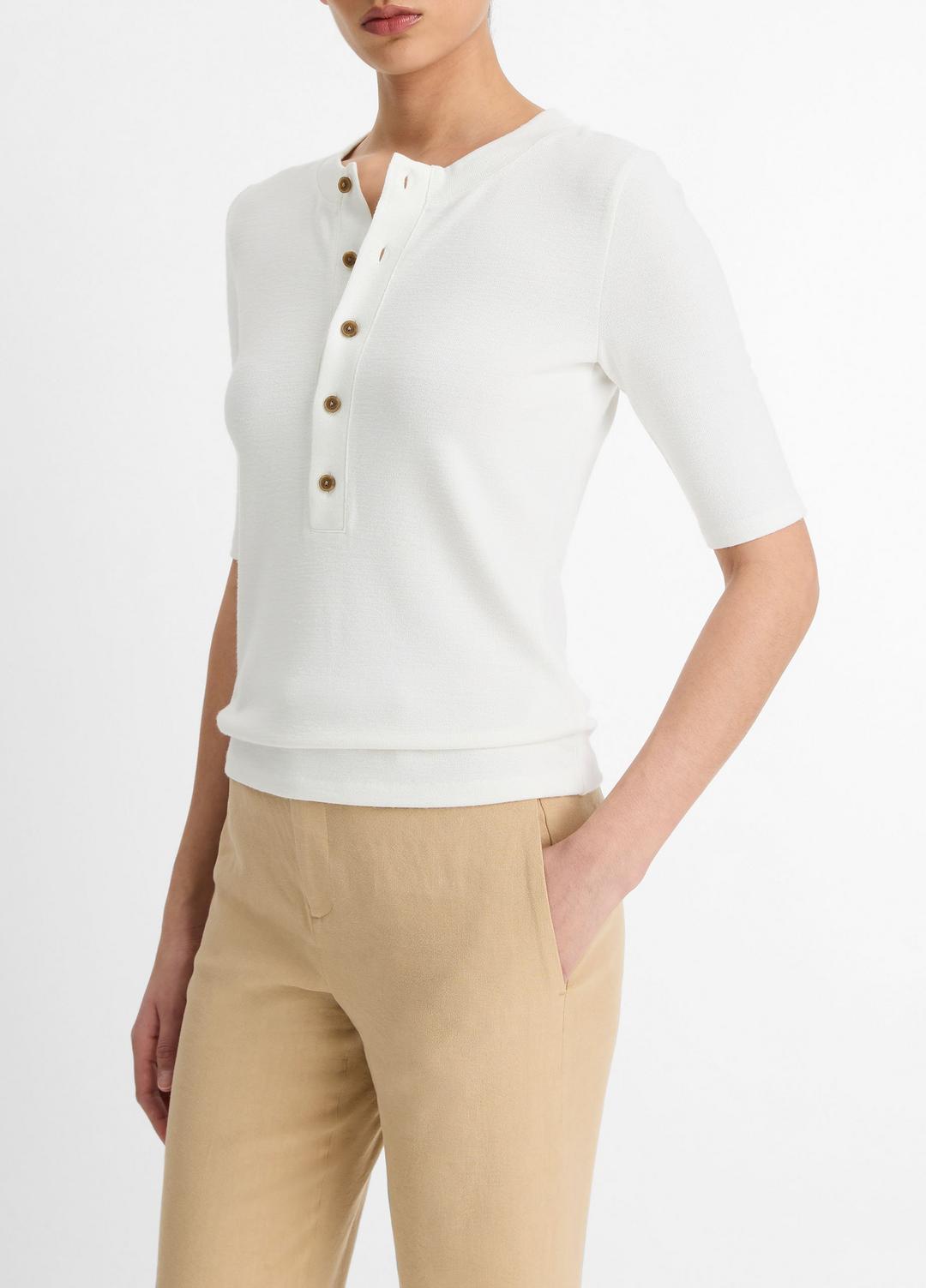 Jersey Elbow-Sleeve Henley in Shirts & Tees - OFF WHITE