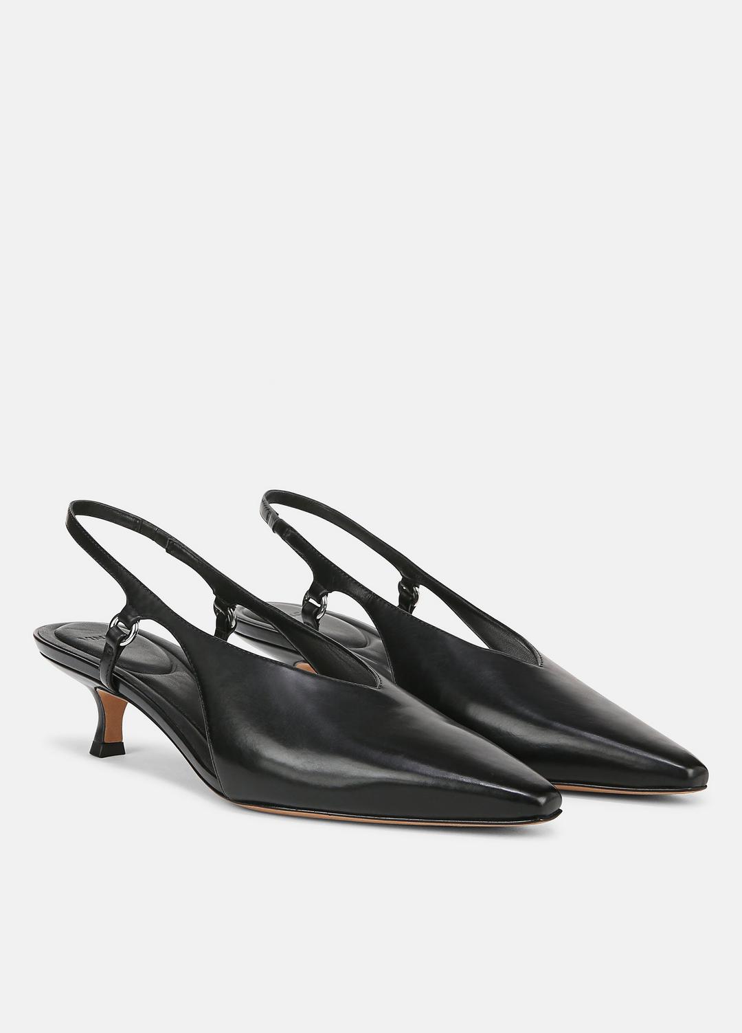 Sabrina Leather Slingback Kitten Heel in Shoes - BLACK