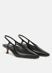 Sabrina Leather Slingback Kitten Heel in Shoes - BLACK