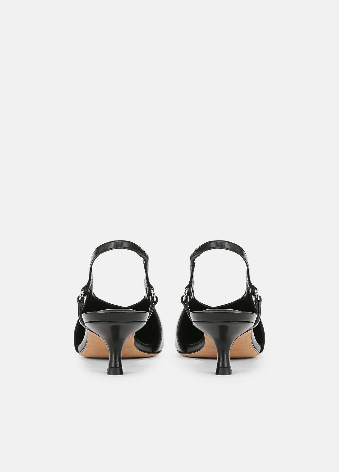 Sabrina Leather Slingback Kitten Heel in Shoes - BLACK
