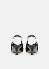Sabrina Leather Slingback Kitten Heel in Shoes - BLACK