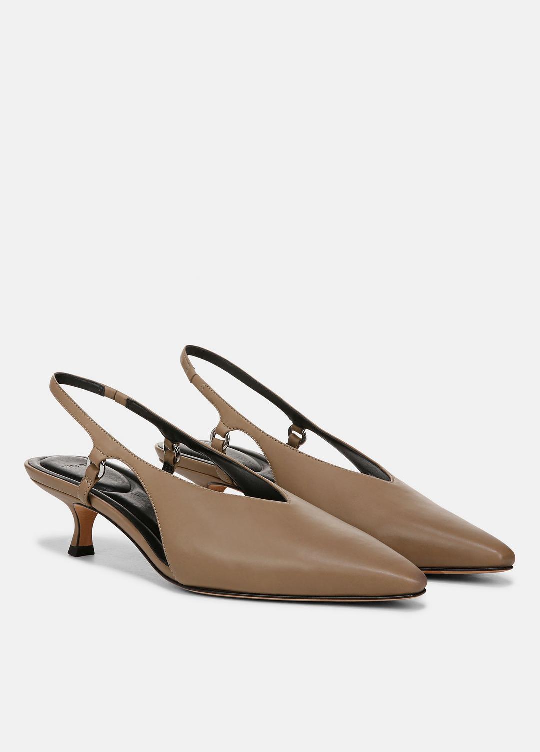 Sabrina Leather Slingback Kitten Heel in Shoes - SAND SHELL
