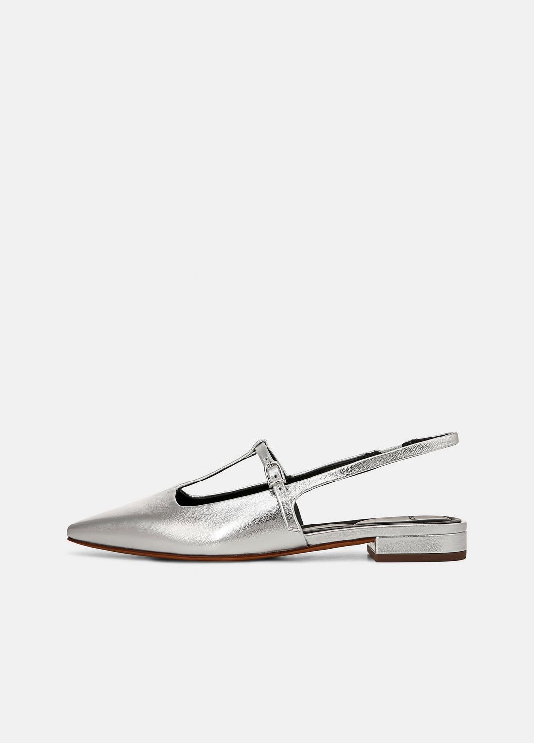 Iliana Metallic Leather Slingback Flat in Shoes - SILVER